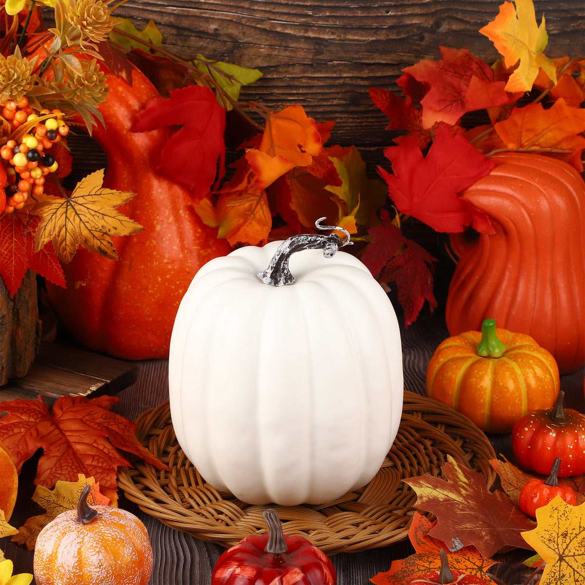 Festora White Artificial Pumpkin, 5.9 x 4.7 Inch Fake Pumpkins Lifelike Foam Pumpkins, Realistic Fall Harvest Pumpkin for Halloween, Thanksgiving Home, Garden Decor