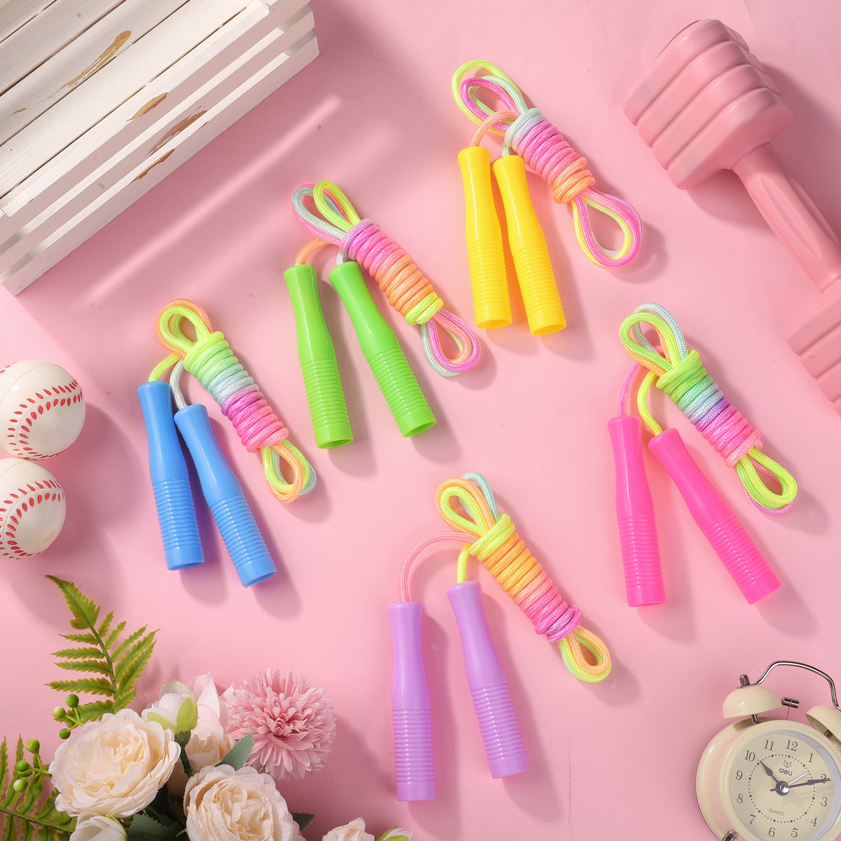 Festora Colorful Jump Rope Adjustable Skipping Rope with Handles, 5 Colors,Outdoor Games, Fitness Training, Party Favors, Team Activities, Exercise Rewards, School Events